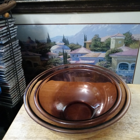 🍜2 Pyrex Set Amber Nesting Mixing Bowl🇺🇸🍲12"+10",Nice Vintage,A Nice Gift.🎁 - Picture 4 of 14